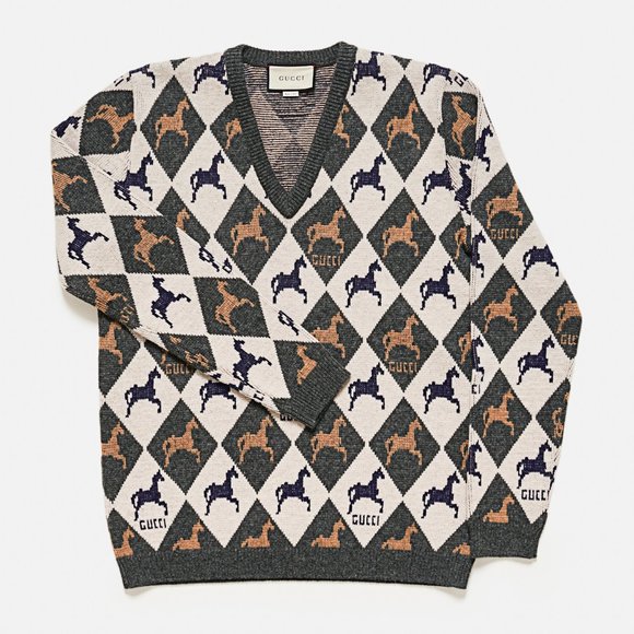 π₯³ππ HOST PICK πππ₯³ Gucci Equestrian π΄ π Diamond Jacquard Sweater in Gray NWT - Picture 3 of 12